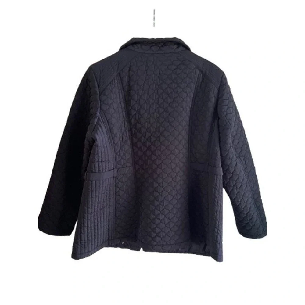 Gallery Woman Navy Blue Quilted Zip-Up Jacket Gold Hardware 1X Plus Size‎